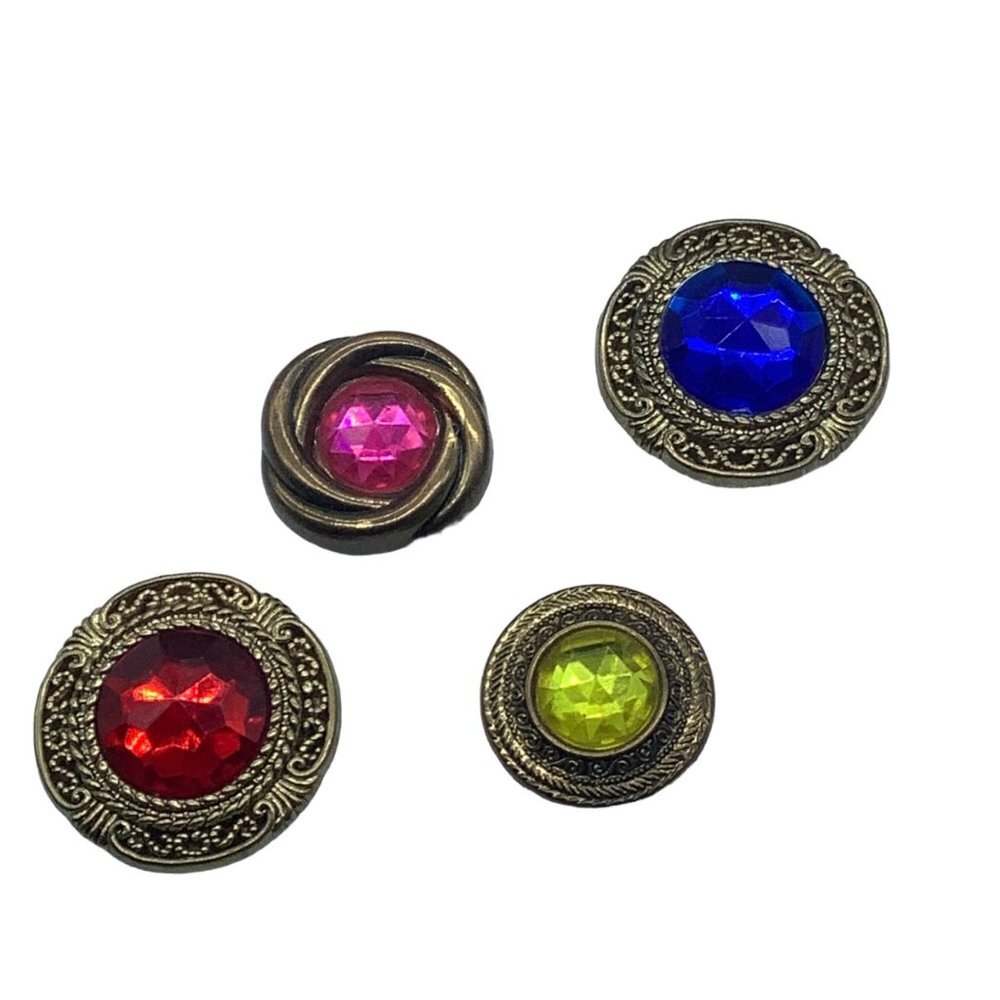 Vtg Button Covers Victorian Style Multicolor Gold‎ Tone Lot of 4